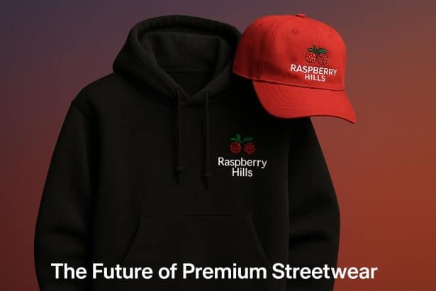 Raspberry Hills Clothing premium streetwear collection showcased with modern urban backdrop