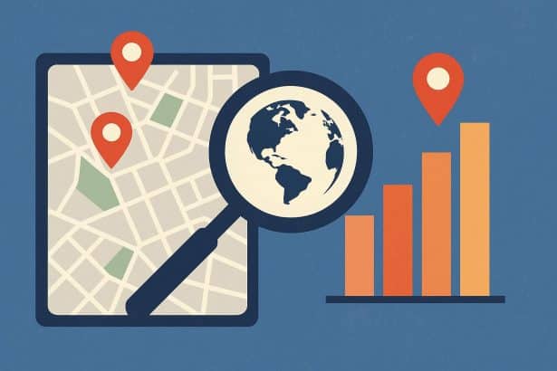Map with location pins highlighting local SEO impact for national brand visibility and reach