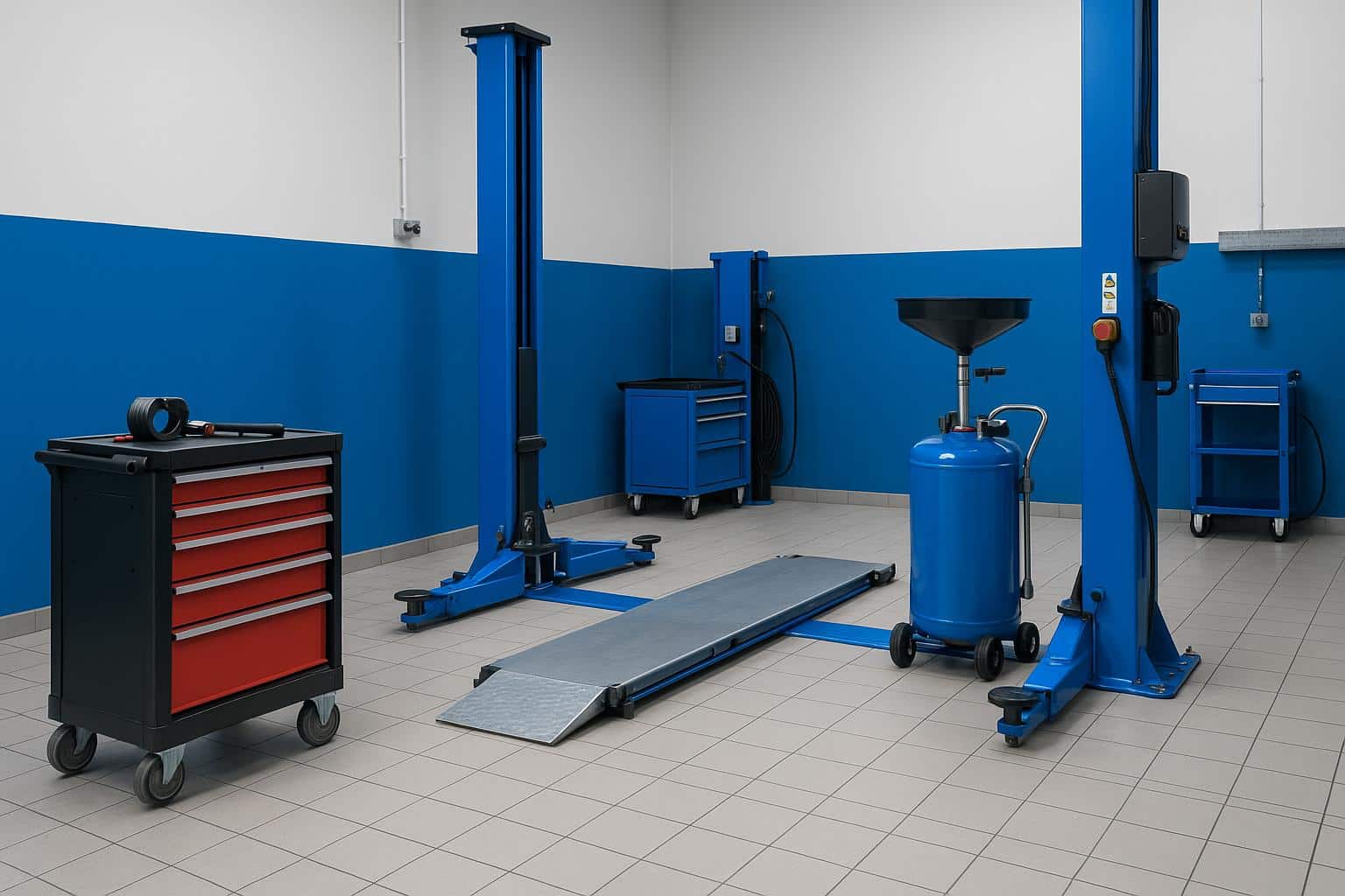 Modern garage equipment boosting efficiency and productivity in an organized automotive workspace