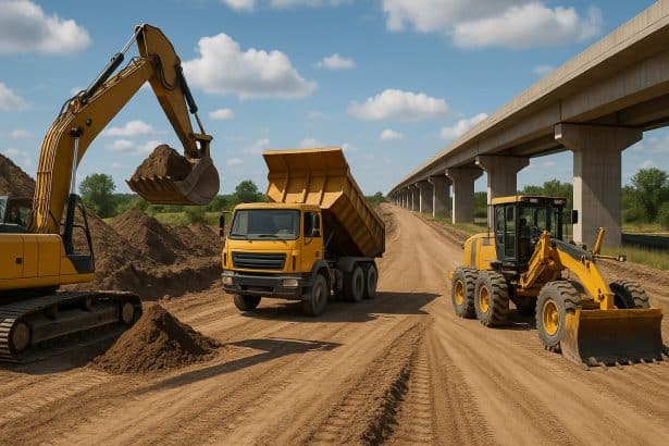 Modern construction equipment at a building site for efficient infrastructure project planning