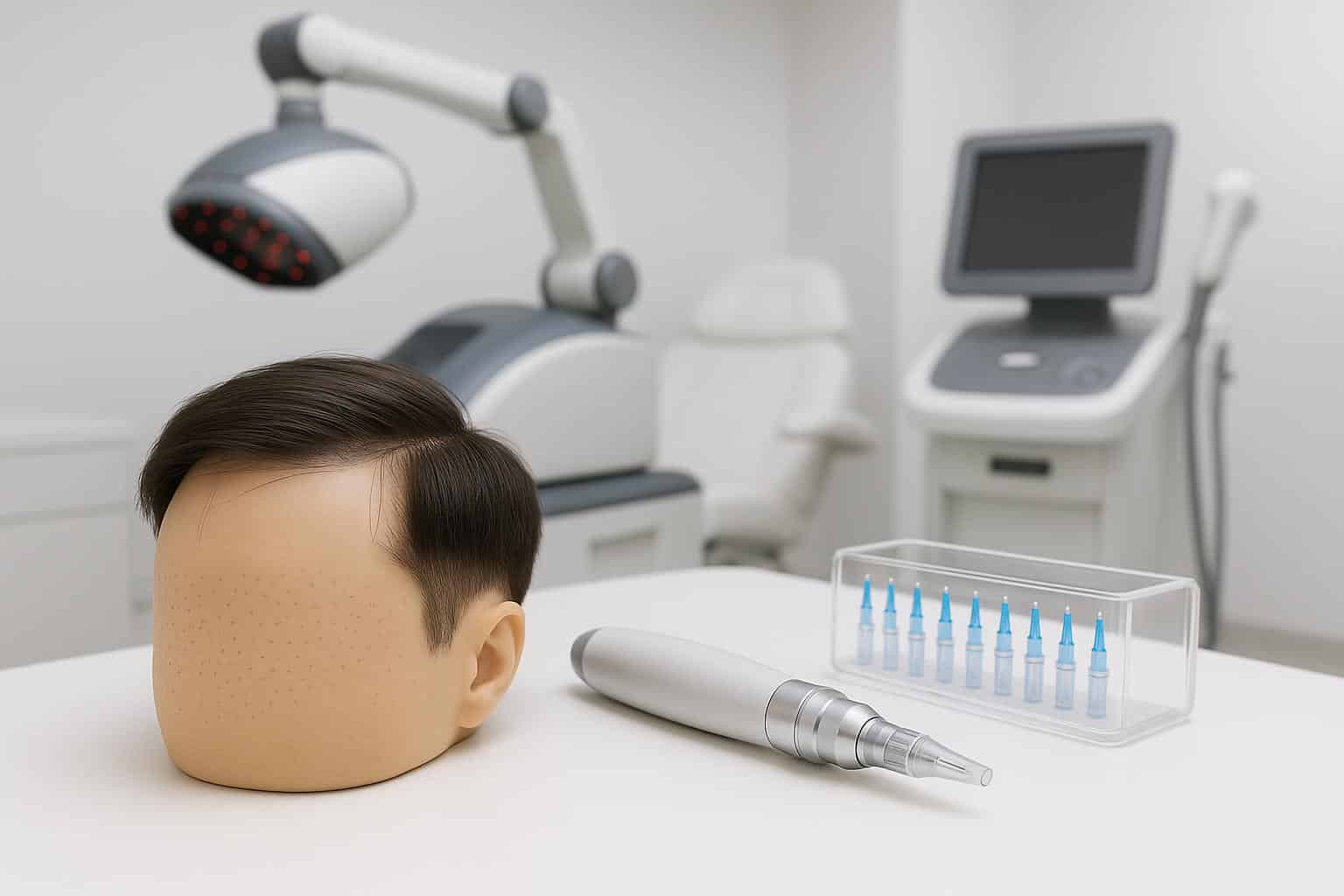 Advanced hair restoration techniques and treatments showcased in a modern clinic setting