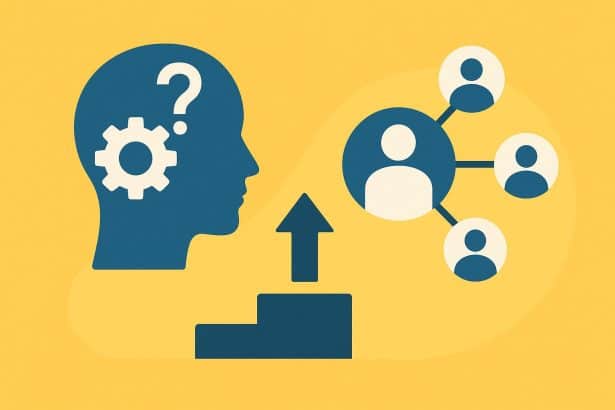 Conceptual illustration of teamwork and communication skills influencing career advancement