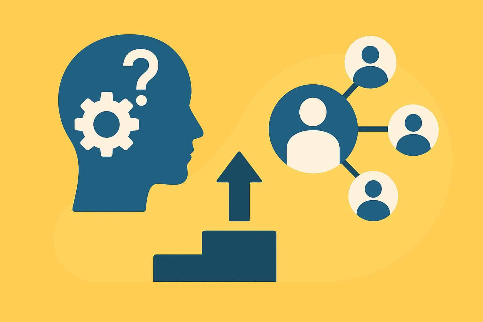 Conceptual illustration of teamwork and communication skills influencing career advancement