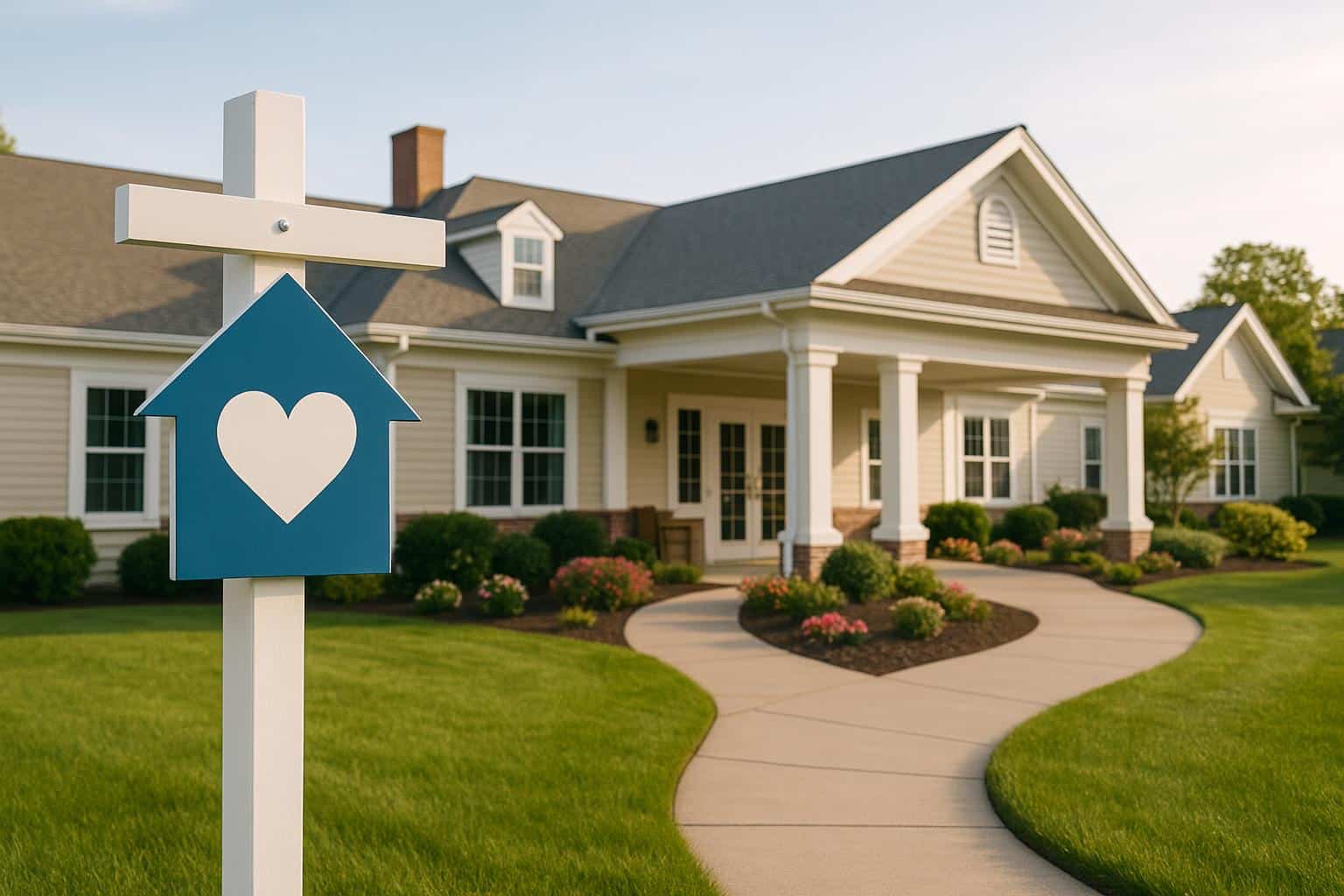 Community-owned care facility exterior highlighting local involvement and resident-focused environment