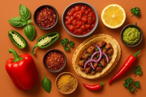 Colorful spices and fresh ingredients representing the trend of flavour-forward consumer choices