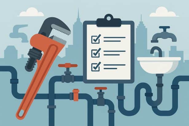 Professional commercial plumber inspecting pipes in a Melbourne business facility