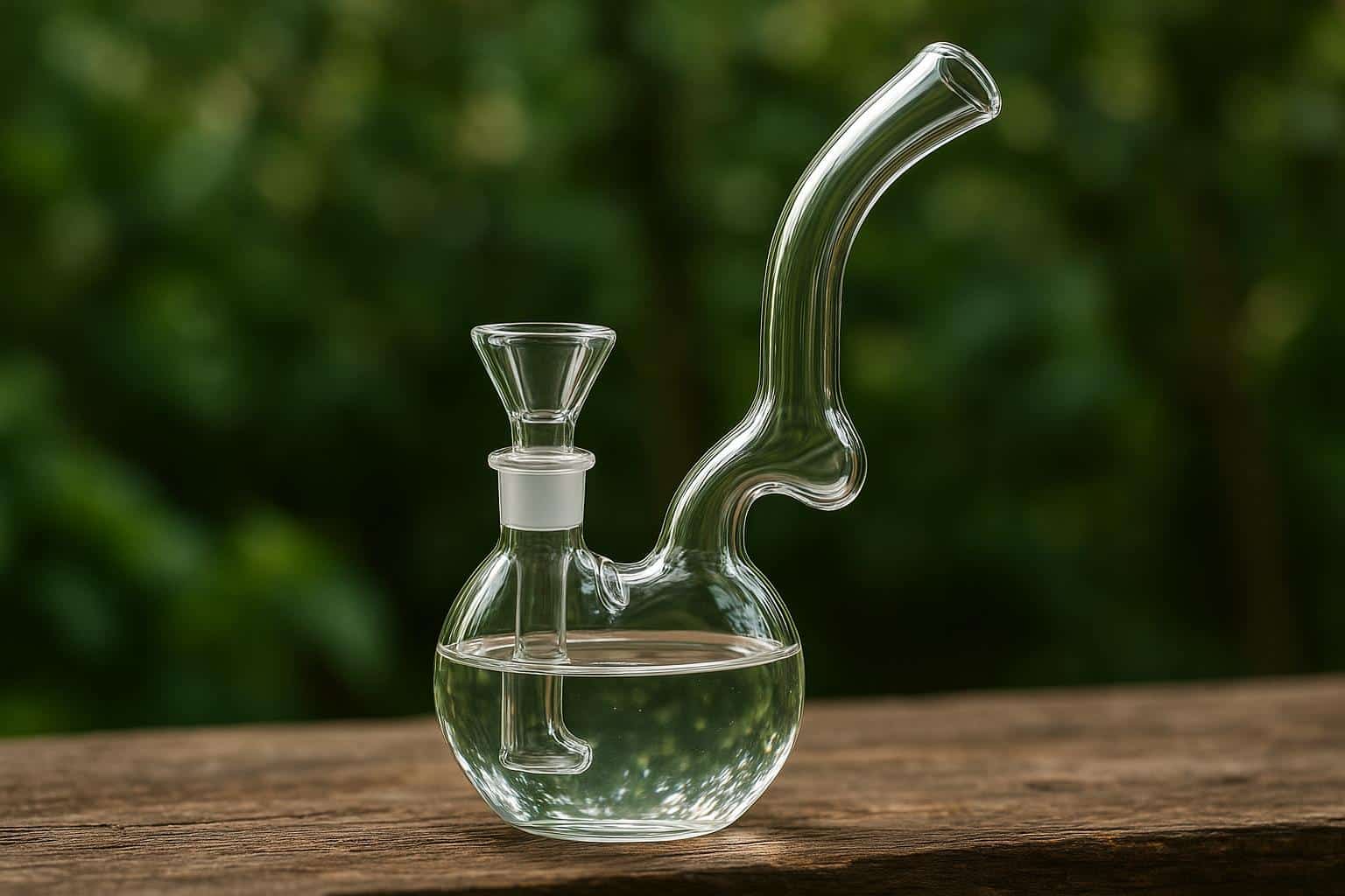 Glass bubbler bong with water, highlighting smooth hits and portable design for smoking sessions