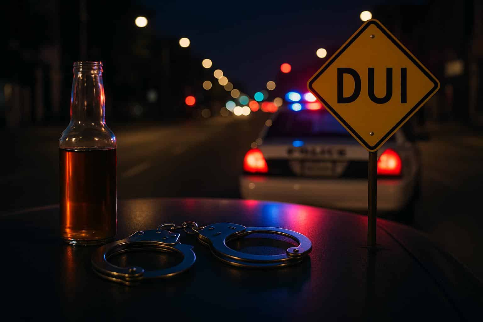 Police car with flashing lights at night, highlighting DUI risks in Hudson County