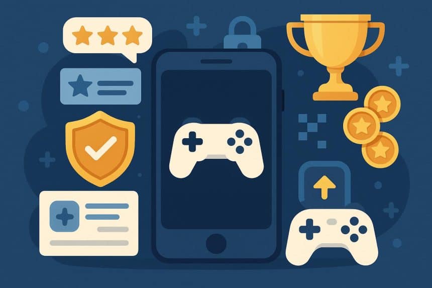 Modern gaming app user interface showcasing top features and innovative design elements