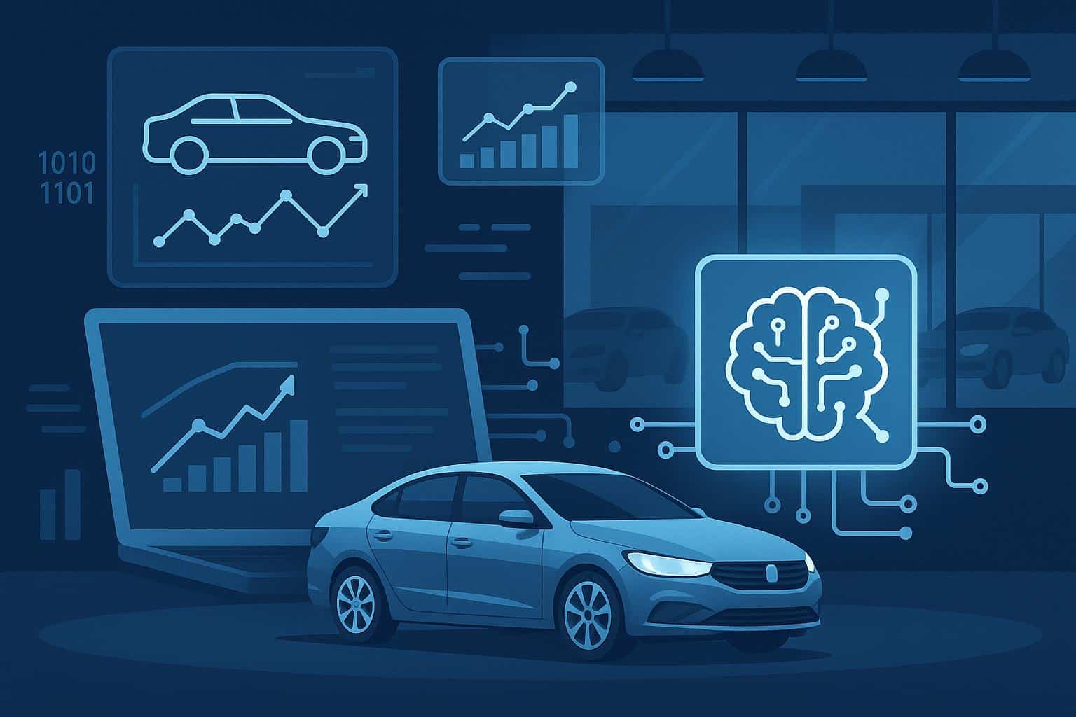 Car dealership sales dashboard displaying AI-driven analytics and machine learning sales insights