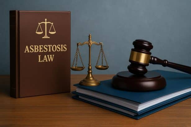 Gavel and legal documents symbolizing asbestosis compensation claims in North Carolina courtroom