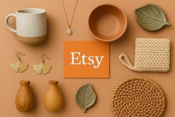 Etsy marketplace homepage showcasing handmade crafts and artisan products for online shoppers