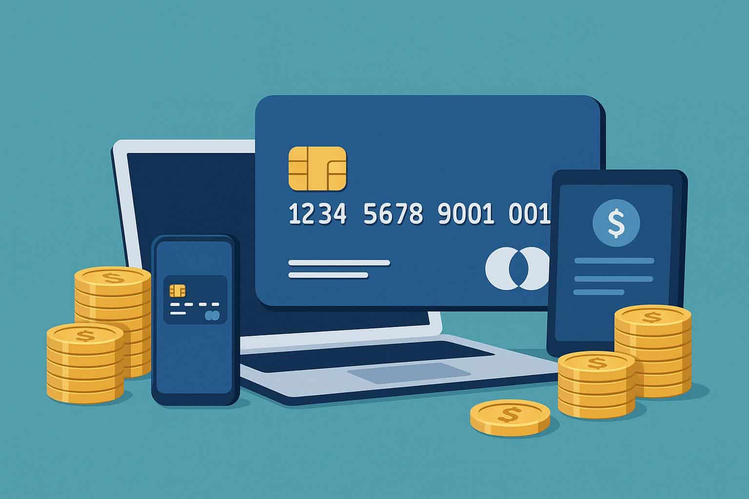 Virtual card icons and enterprise dashboard illustrating spend control solutions for businesses