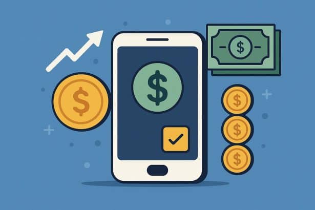 Smartphone displaying top money-making app icons, earning notifications, and digital wallets.