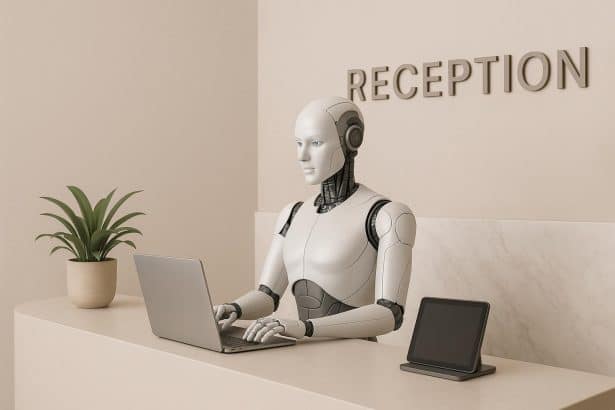 AI virtual assistant managing appointment bookings for an aesthetic clinic reception desk