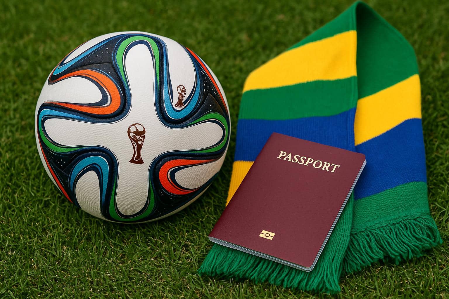 Colorful football fans cheering in stadium with flags and face paint at World Cup tournament