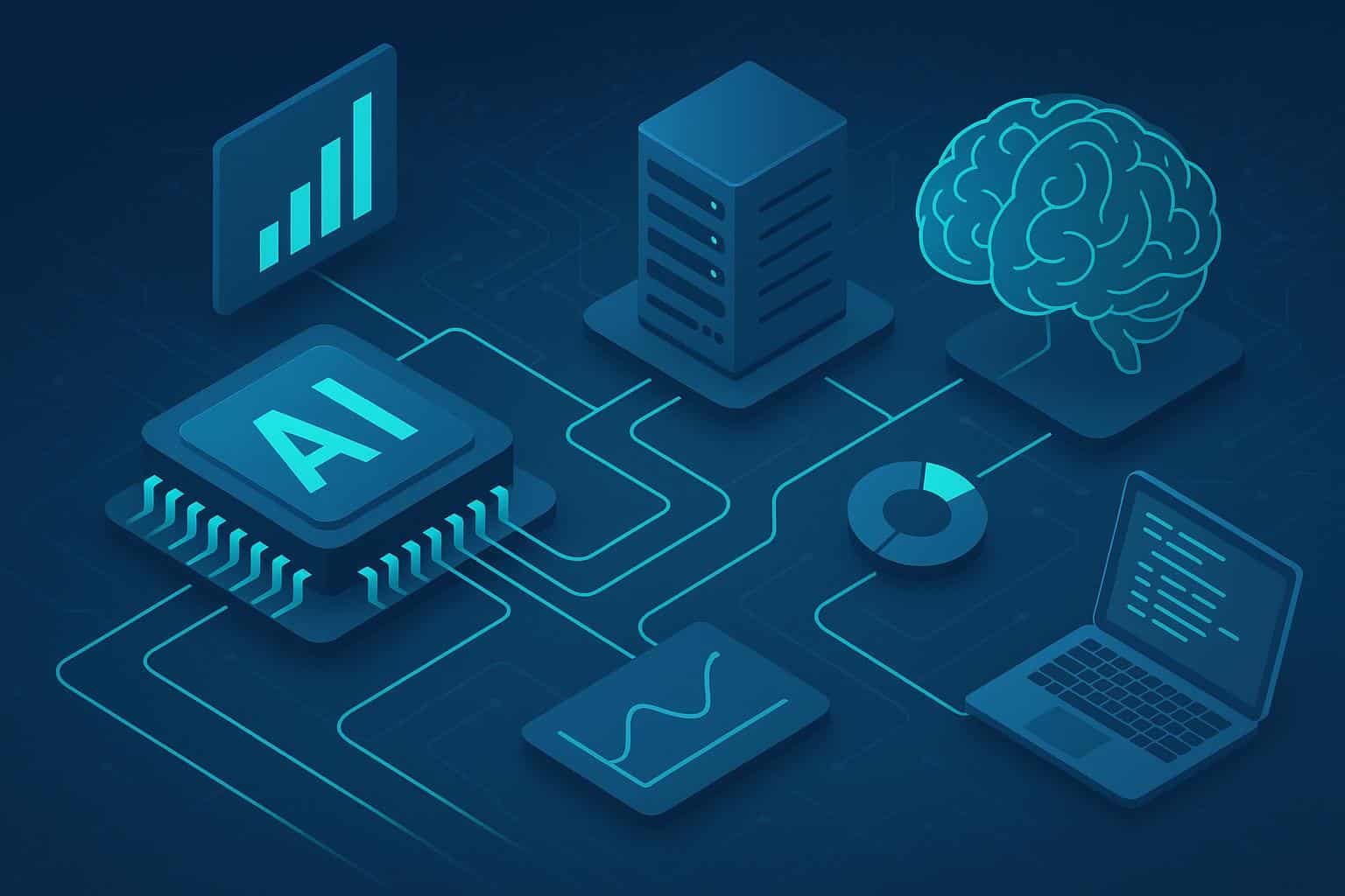 Abstract AI network graphic representing enterprise AI development and digital transformation.