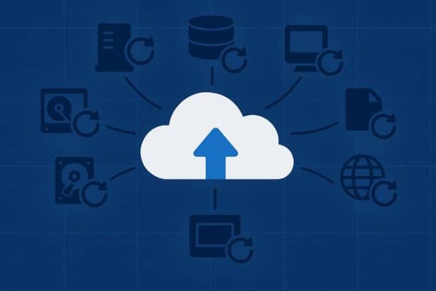 Azure backup solutions comparison chart with cloud icons and data storage visuals