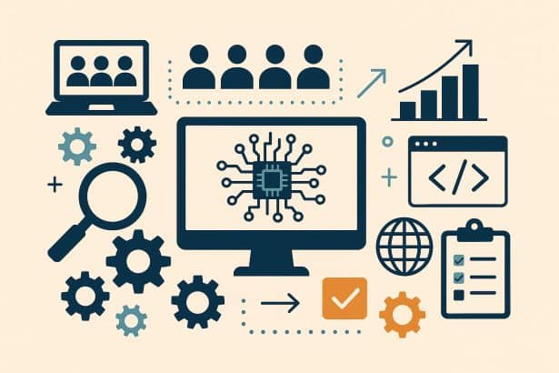 IT staff augmentation teamwork concept with developers collaborating on software solutions