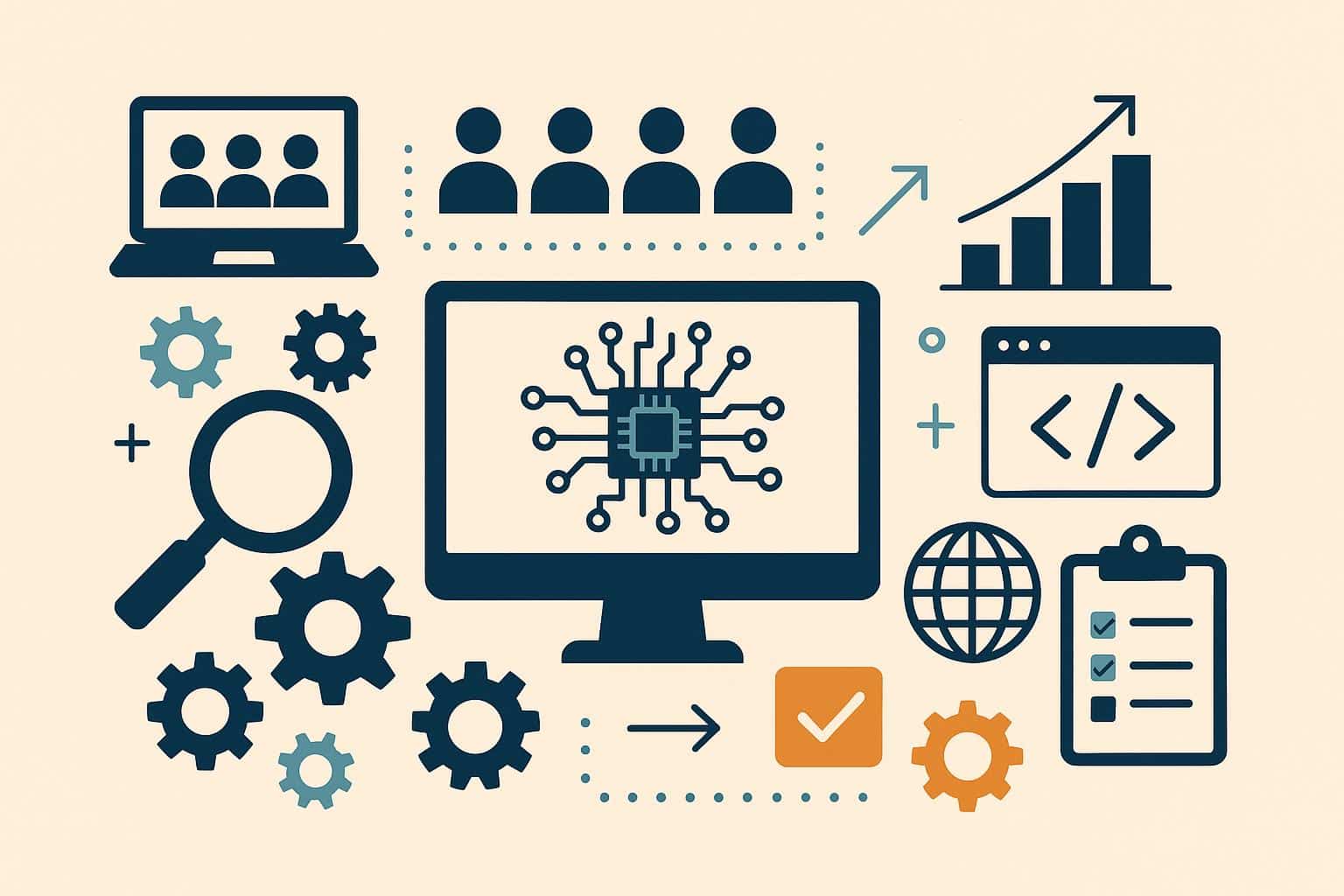 IT staff augmentation teamwork concept with developers collaborating on software solutions