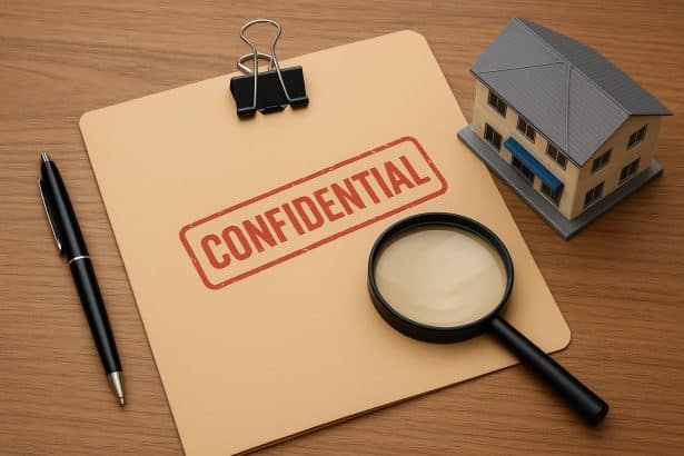 Confidential business sale concept with documents and confidential stamp on a desk