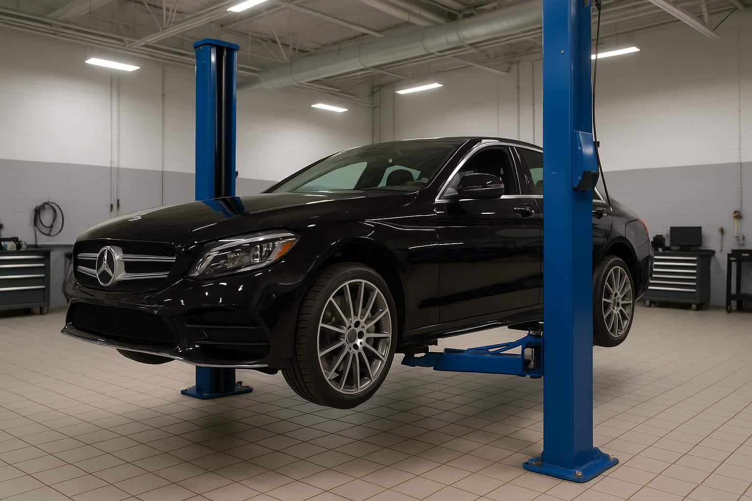 High-end cars parked outside premium auto service center highlighting selective maintenance choices