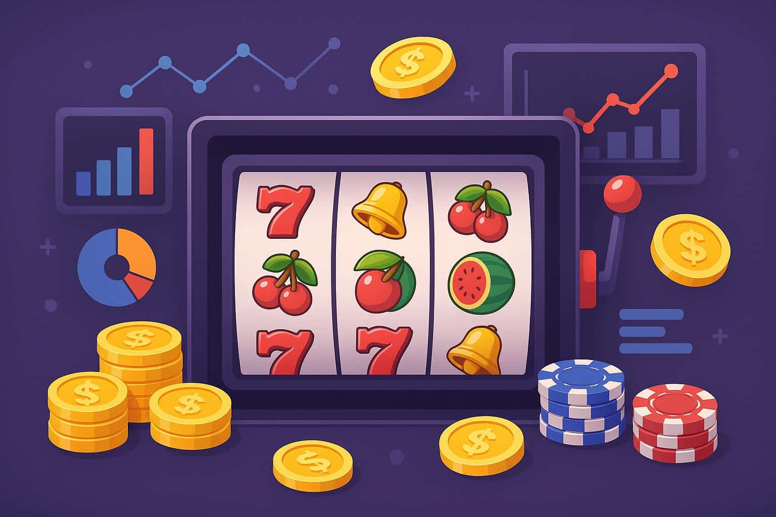 Colorful slot gacor game reels and trending icons showcasing popular online casino platform features