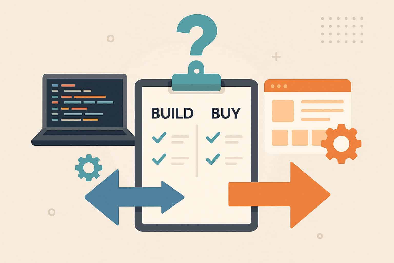 Custom software code versus ready-made tech platform icons illustrating digital startup choices
