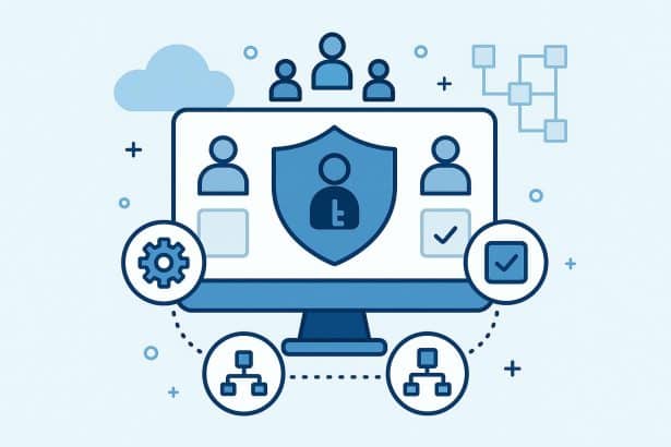 Role-based access control concept with secure login and multi-level user permissions in enterprise software