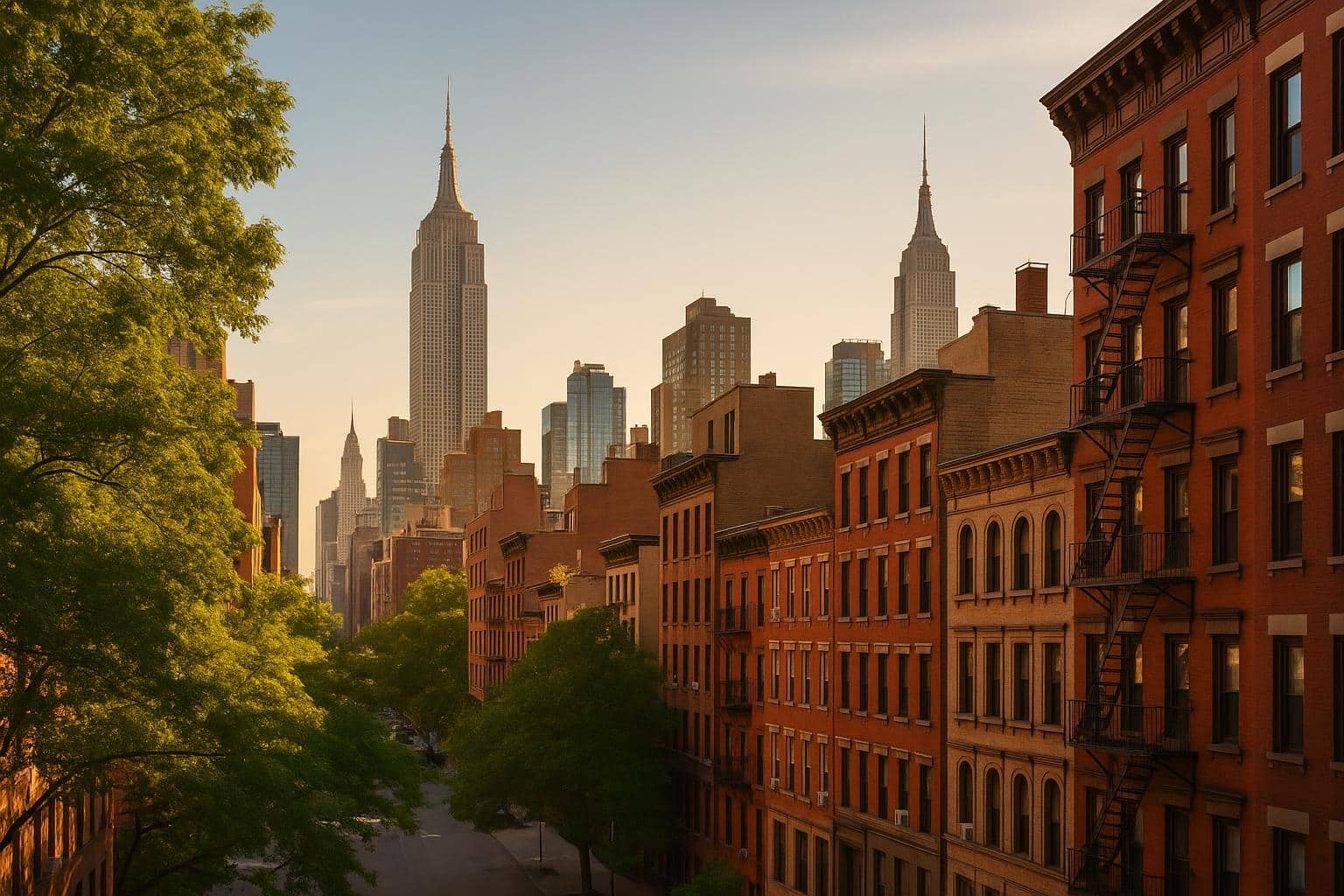 Modern city skyline with vibrant buildings and busy streets representing urban lifestyle advantages