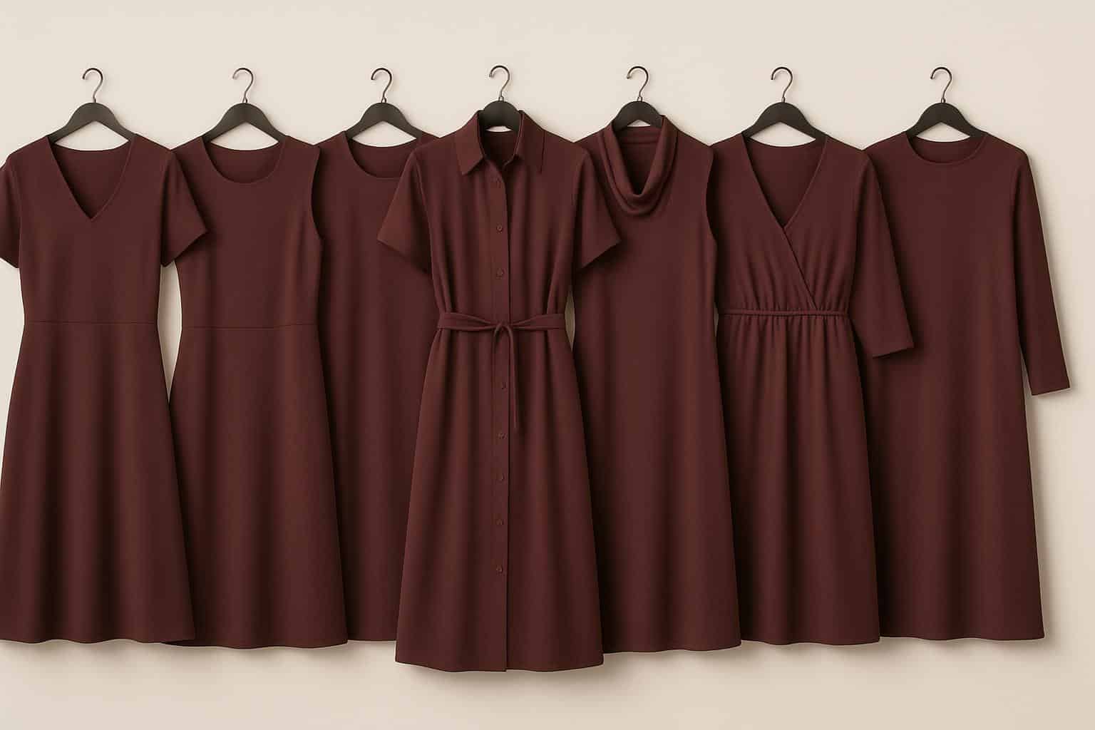 Elegant Mela Purdie dresses displayed on a stylish clothing rack for wardrobe inspiration