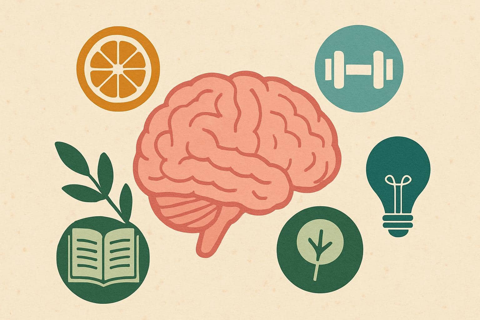 Fresh fruits, nuts, and puzzles on a table promoting daily brain health and cognitive activity