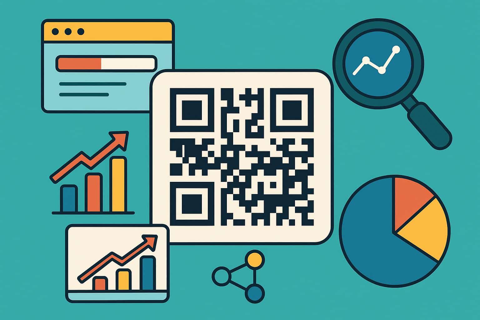 Various QR codes displayed on digital devices to illustrate marketing and analytics tools