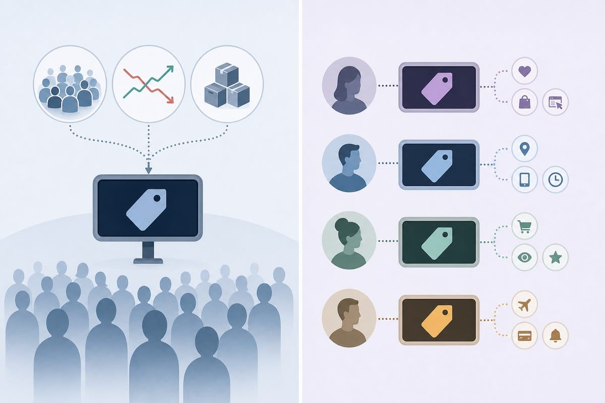 Conceptual comparison of market-wide price changes and prices tailored from individual data.