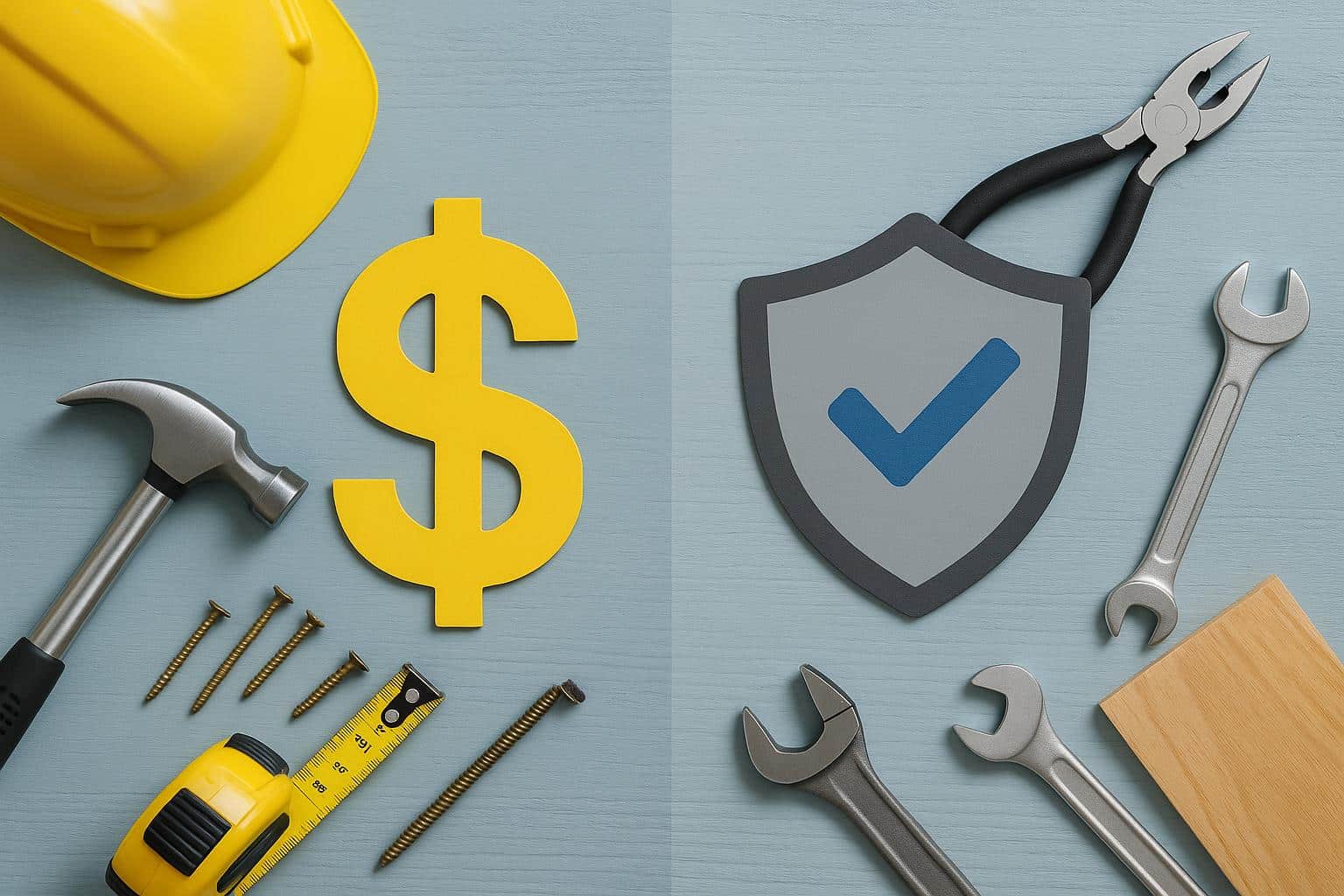 Contractor reviewing insurance policy documents and comparing coverage costs at a desk
