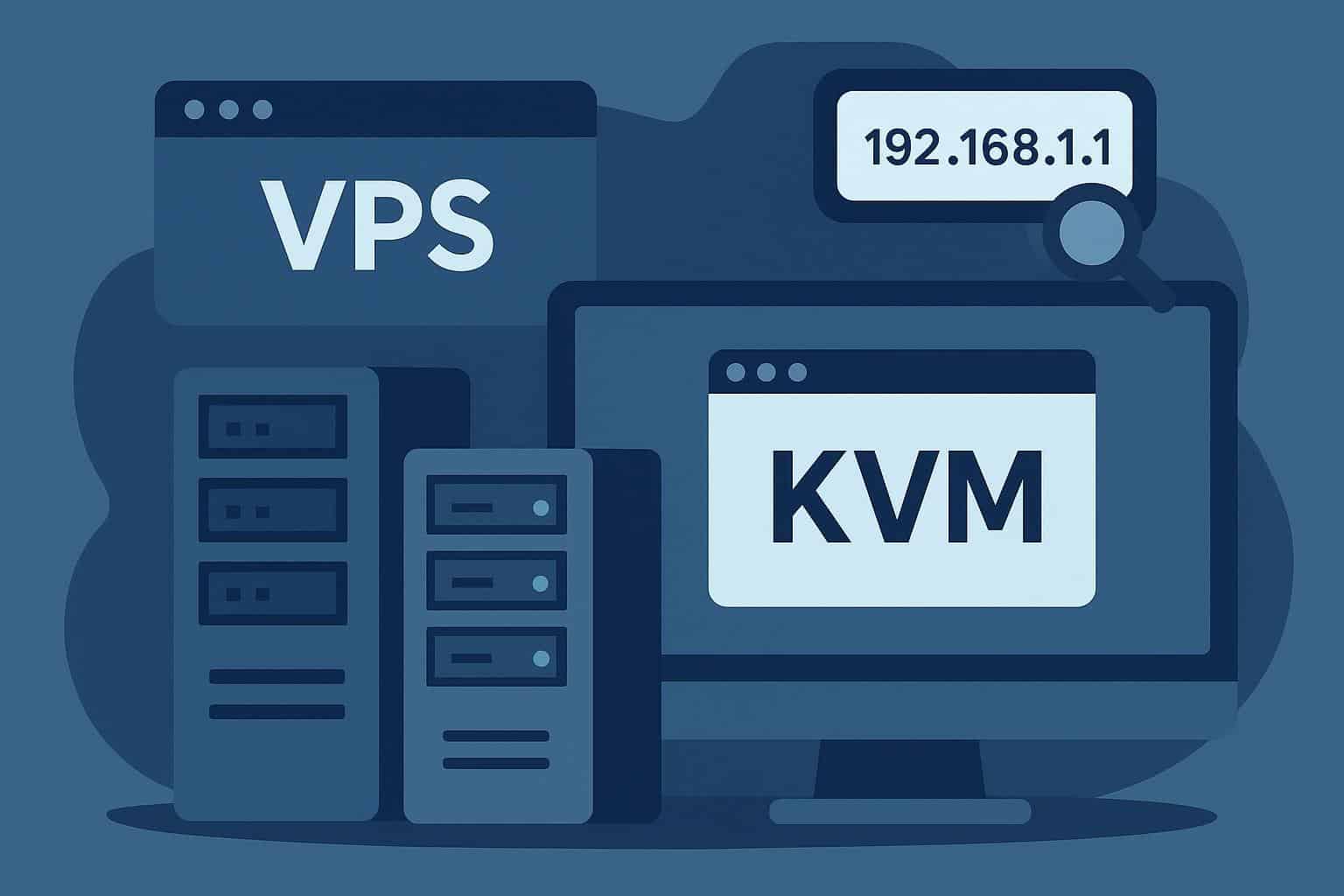 Server racks with digital interface illustrating VPS hosting, IP checking, and infrastructure management