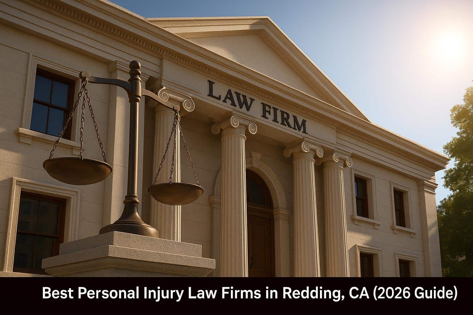 Scales of justice and law books representing top personal injury law firms in Redding, CA