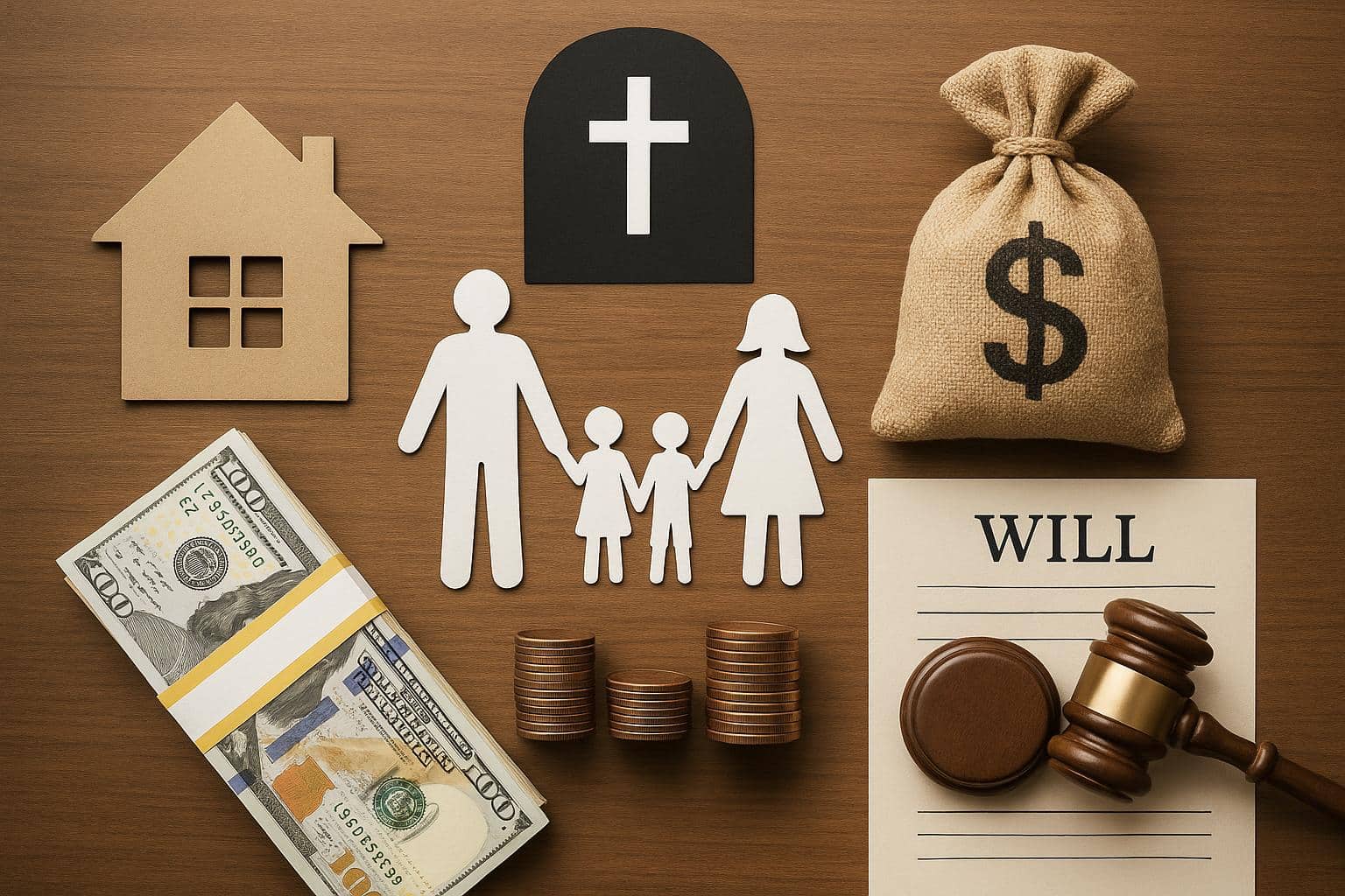 Family reviewing financial documents and planning estate for after-death financial security