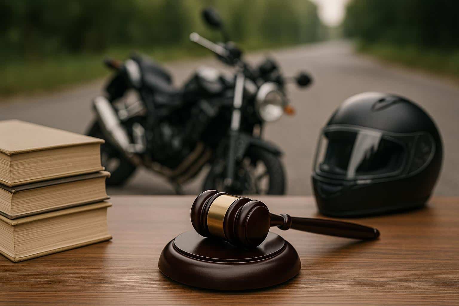 Motorcycle accident scene with lawyer reviewing documents to illustrate legal case support
