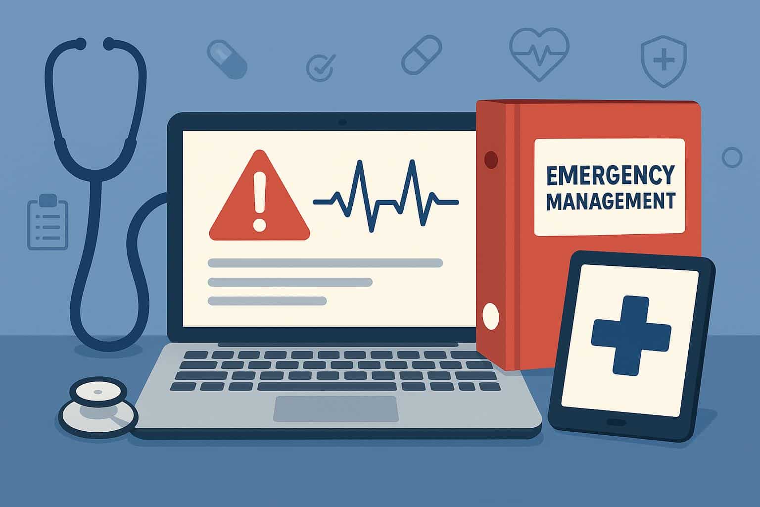 Healthcare team analyzing emergency management software dashboard for improved response efficiency
