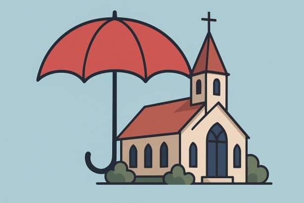 Historic church building with stained glass windows, symbolizing insurance protection and safety