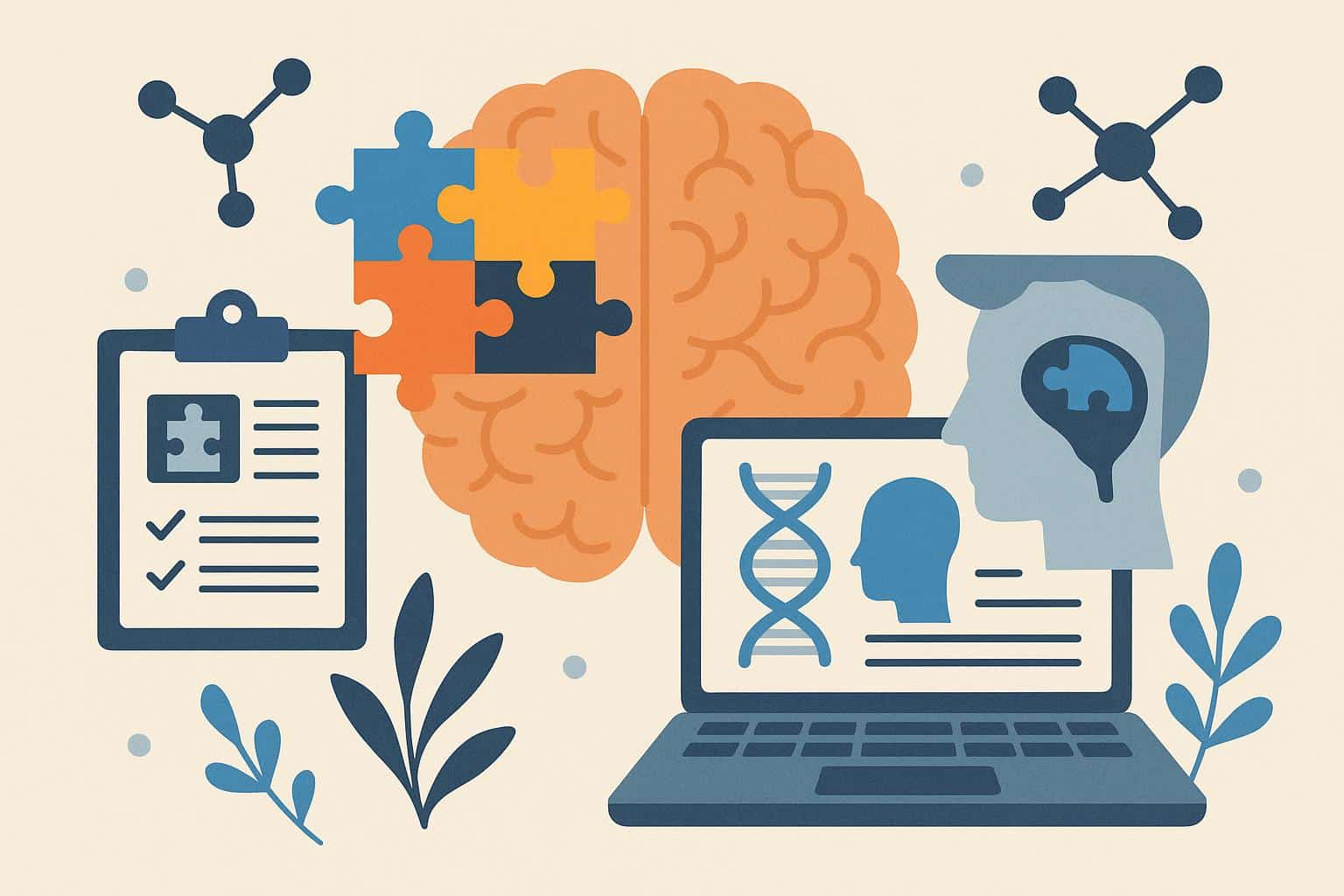 Colorful brain illustration highlighting autism spectrum disorder diagnosis and treatment concepts