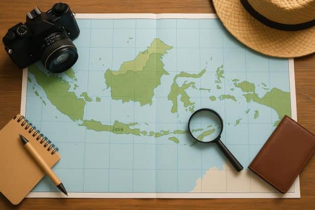 Tropical Indonesian islands with turquoise waters and boats, perfect for island-hopping adventure