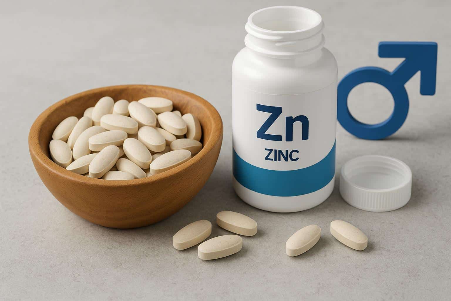 Zinc supplement capsules and bottle on a table, highlighting health benefits for men
