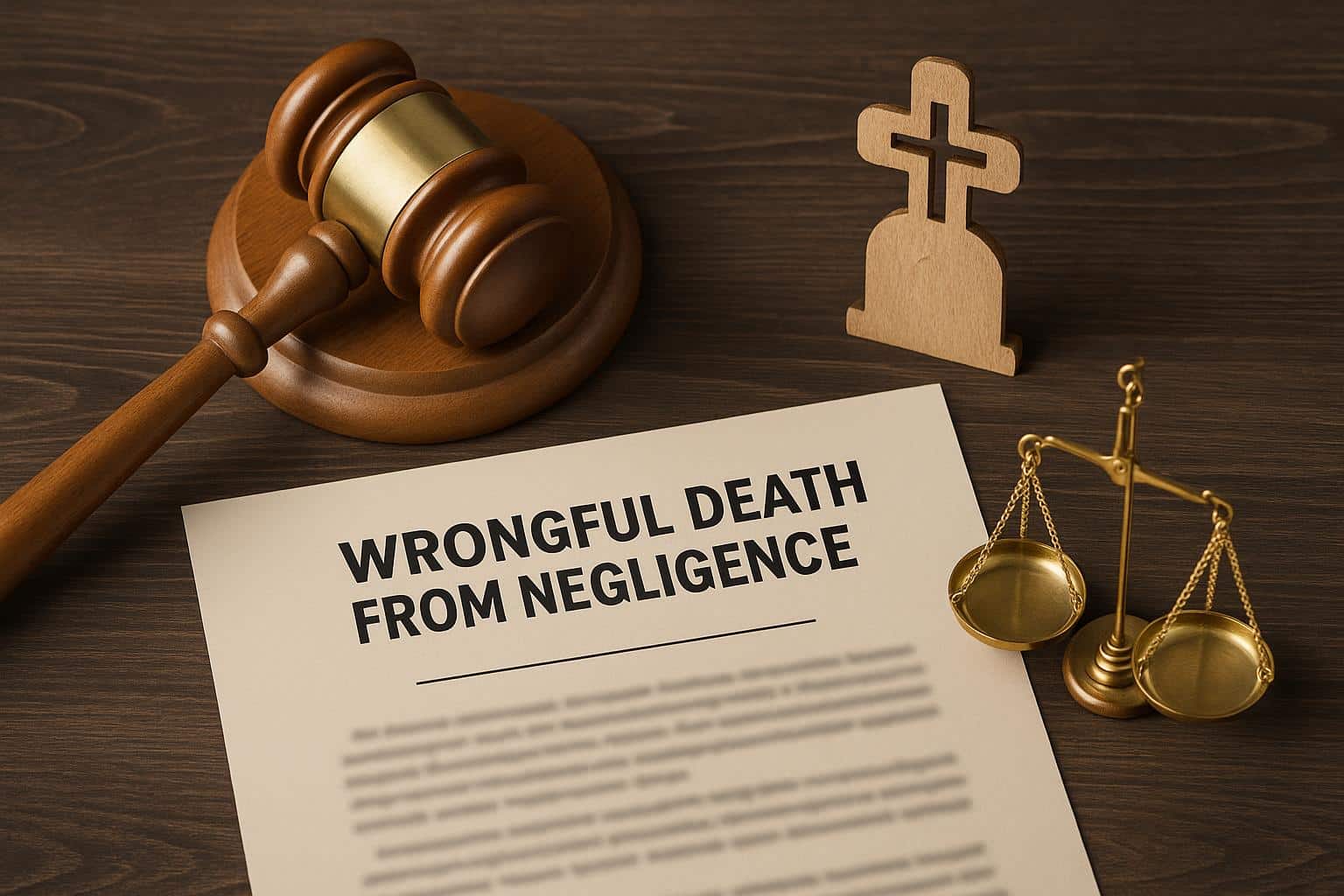 Gavel and legal documents symbolizing wrongful death claims due to negligence.
