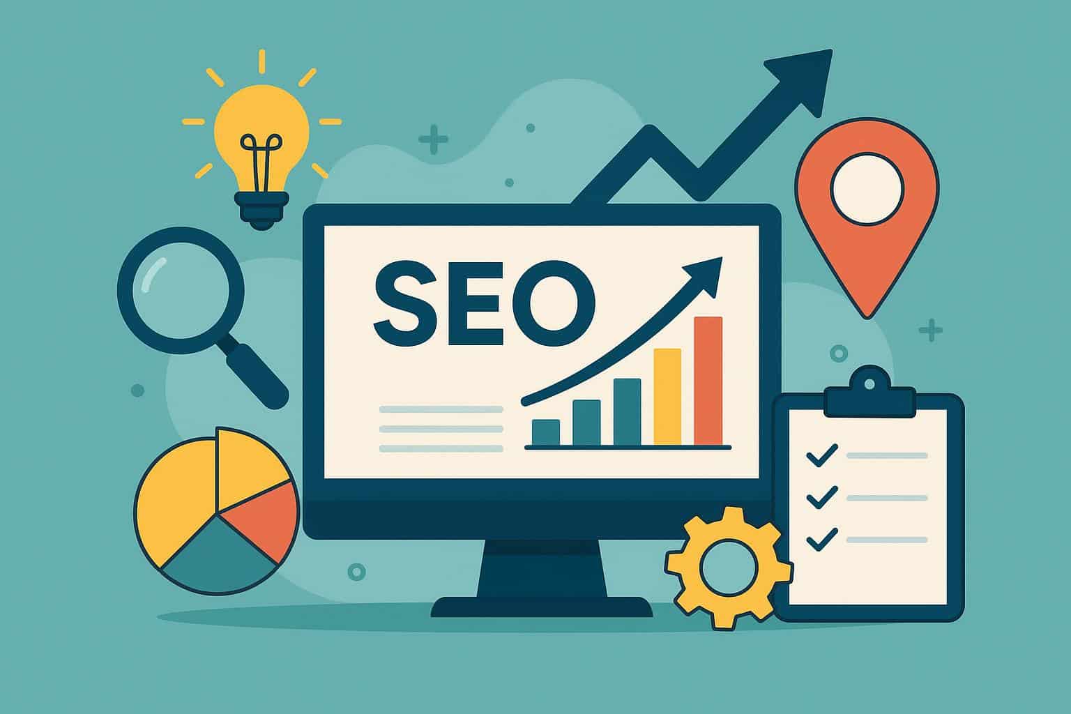 Delhi skyline with digital marketing icons representing SEO services and agency selection.