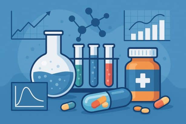 Laboratory equipment analyzing drug samples for pharmacokinetic testing and service evaluation