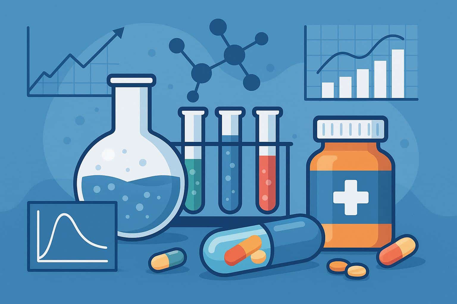 Laboratory equipment analyzing drug samples for pharmacokinetic testing and service evaluation