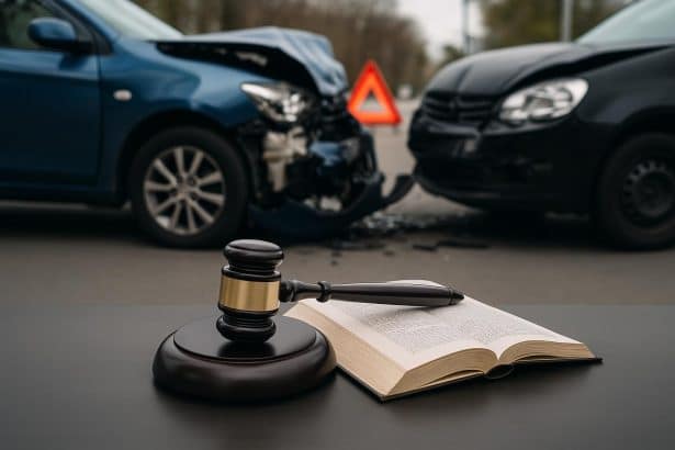 Damaged car on urban street highlighting the importance of protecting legal rights after accident
