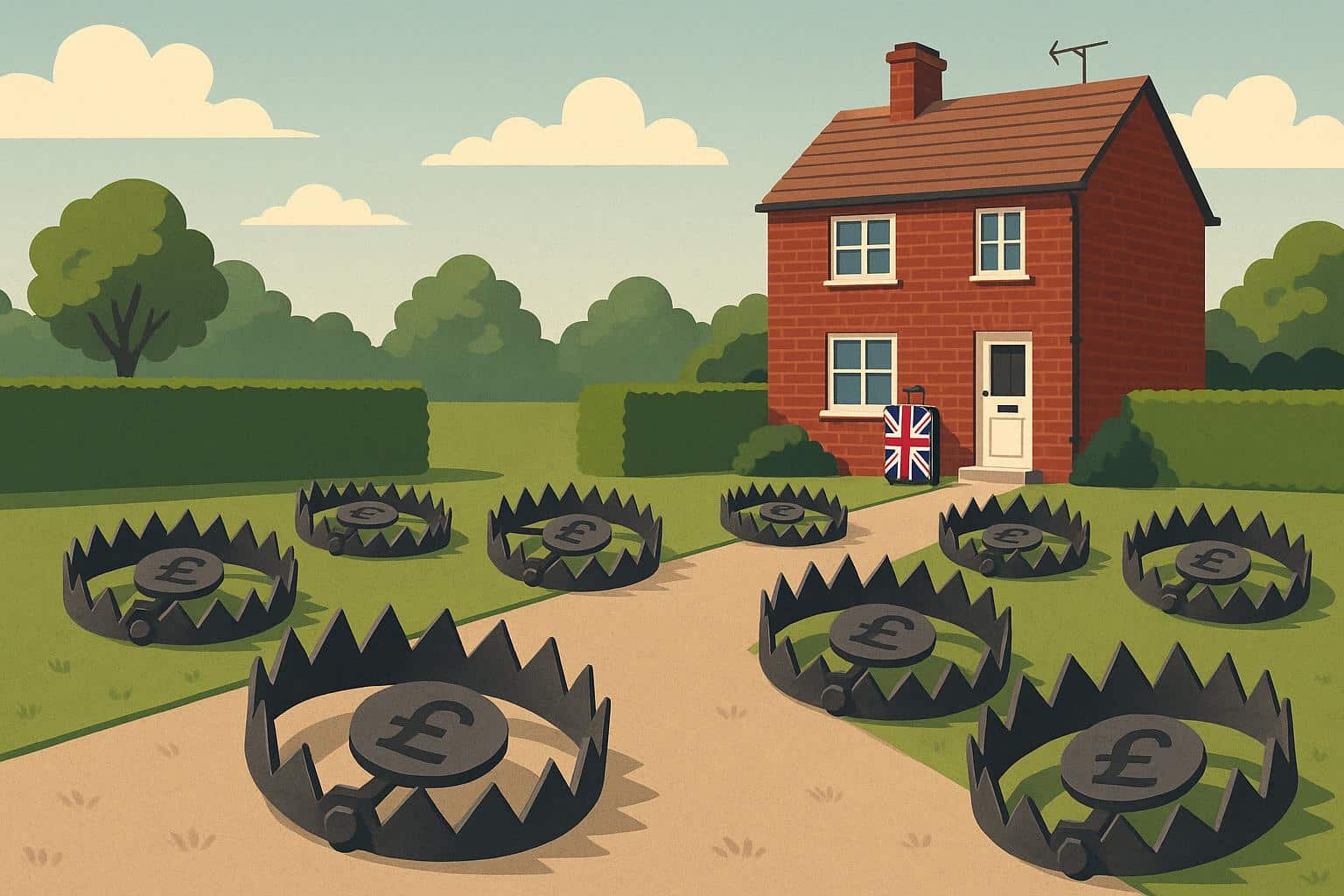 Illustration of UK tax documents and passport symbolizing tax challenges for returning expats